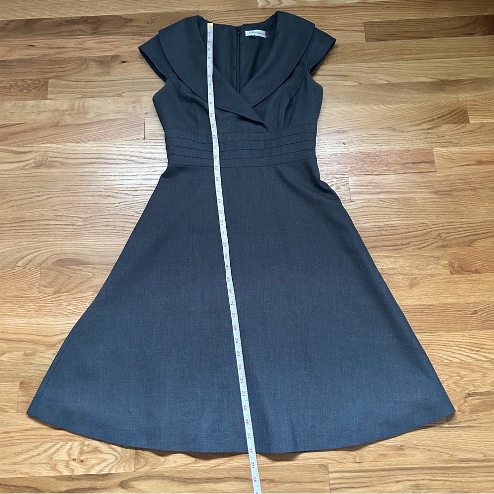 Calvin Klein Charcoal Wrap Cap Sleeve Banded Waist Dress - Picture 10 of 12